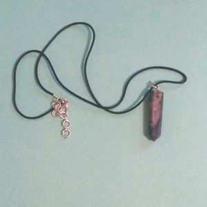 Black onyx pendant with black leather type chain